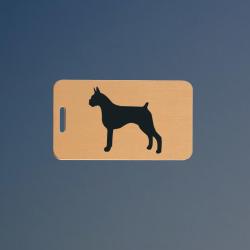 Solid brushed brass dog breed luggage tag with engraved text and dog breed design of your choice. 100+ dog breeds to choose from.