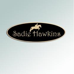 Engraved black brass horse silhouette tack trunk nameplate for your small tack trunk or grooming box. 85+ horse silhouettes to choose from.