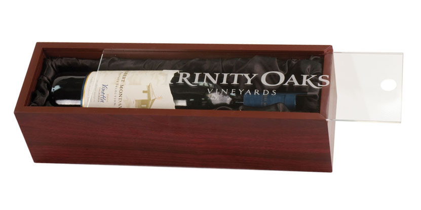 Acrylic top wine bottle presentation / gift Box with engraved corgi design and text. Corgi Wine Gift Box