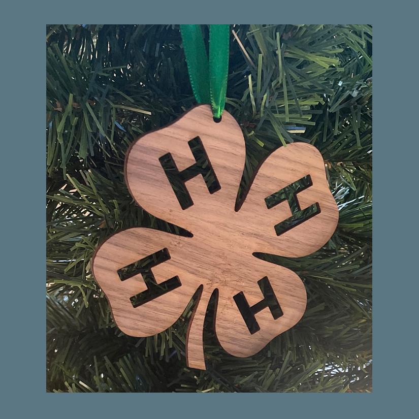 Laser cut 4-H logo wood Christmas ornament comes in 3 sizes and a variety of wood types. 4-H Logo Ornament