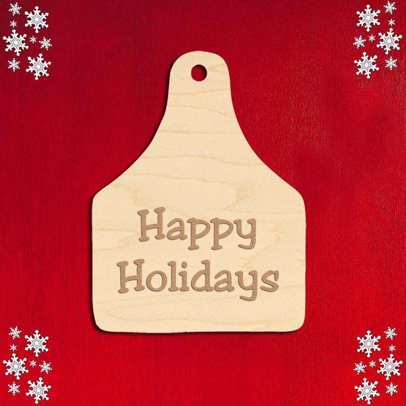 Wood livestock ear tag ornament with your choice of wood type, size and personalized text. Farm Ornament