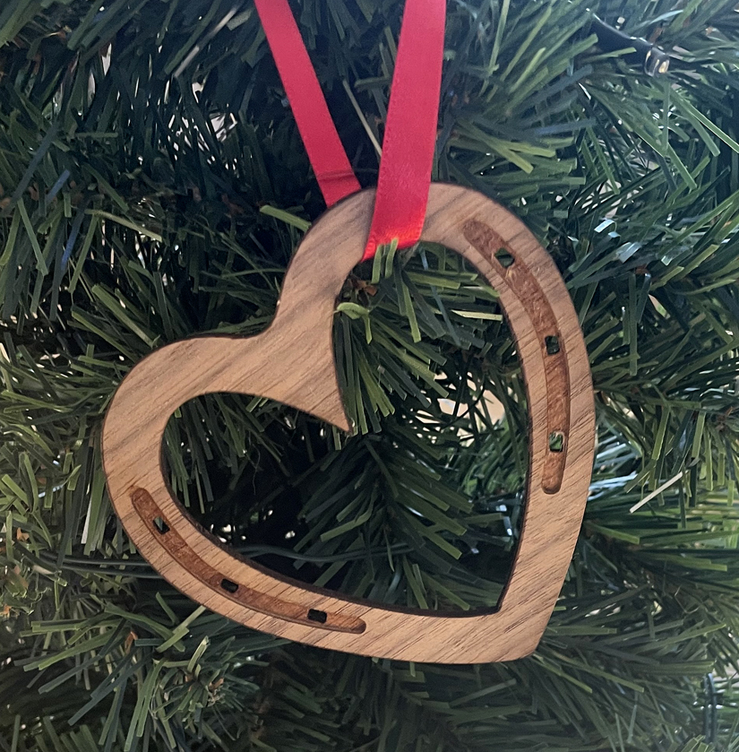 Wood dog paw Christmas ornament with your choice of wood type and size. Horseshoe Ornament