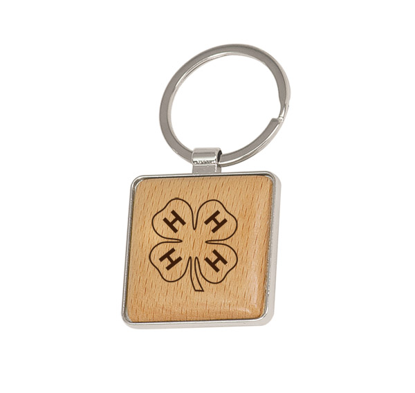 Personalized wood key chain with your choice of custom text and 4-H logo. 4-H Key Chain