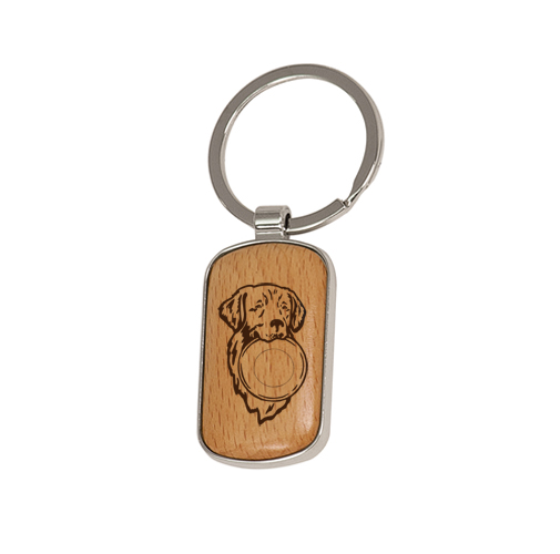 Personalized wood key chain with your choice of engraved Golden Retriever design and text. Golden Retriever Key Chain