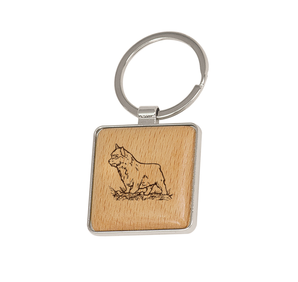 Custom engraved wood key chain with your choice of dog design 3 and personalized text. Dog Key Chain