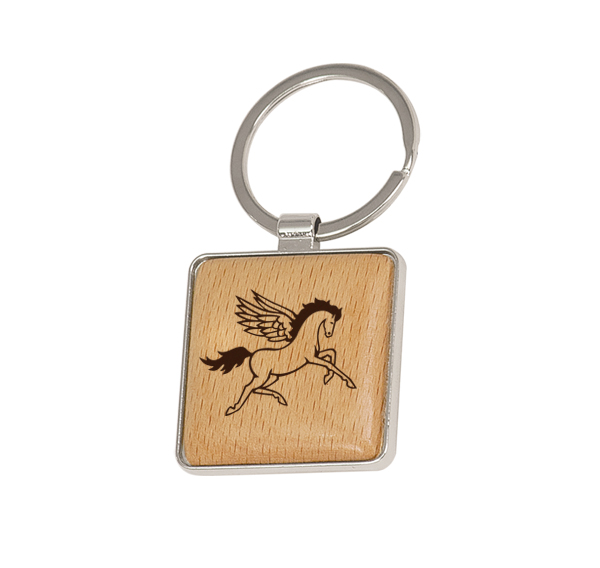 Personalized wood key chain with your choice of engraved horse design 3 and text. Equestrian Key Chain