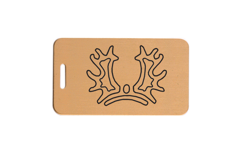 Solid brushed brass luggage ID tag with engraved text and breed logo design image of your choice. Equestrian Luggage Tag